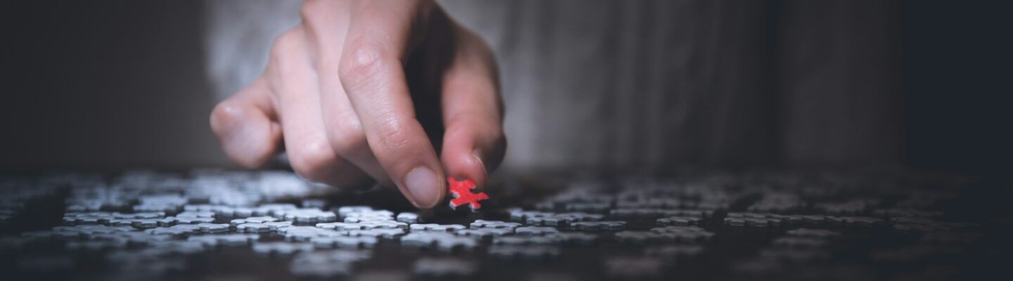 person holding red jigsaw puzzle