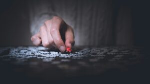 person holding red jigsaw puzzle